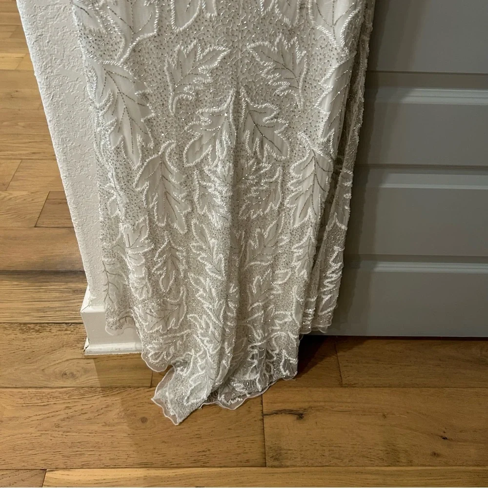 New Mac Duggal White Leaf Embroidered Beaded Gown - Picture 8 of 9